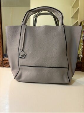 Botkier Light Gray Pebbled Leather Tote with Black Trim